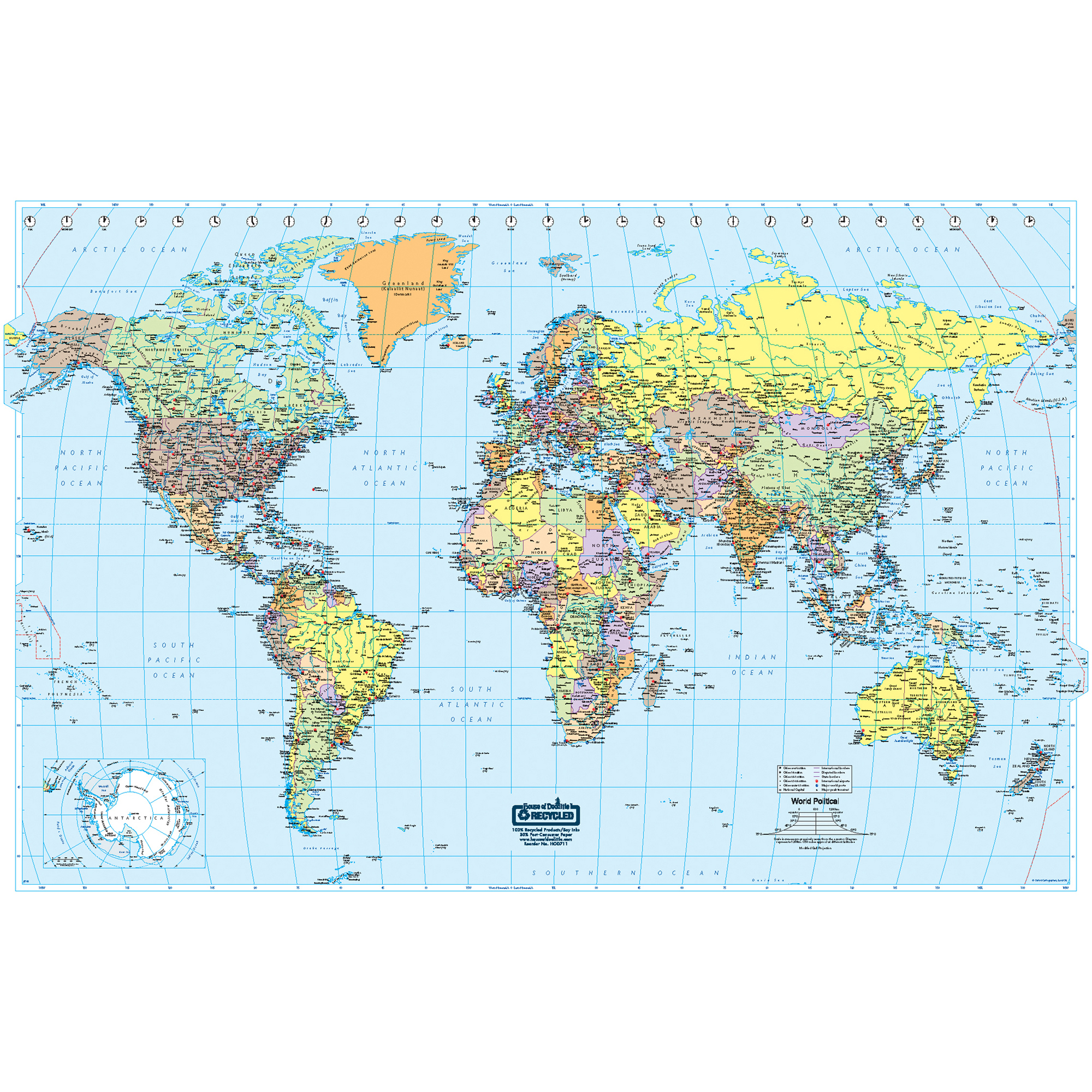 House of Doolittle World Laminated Map, 50" X 33"