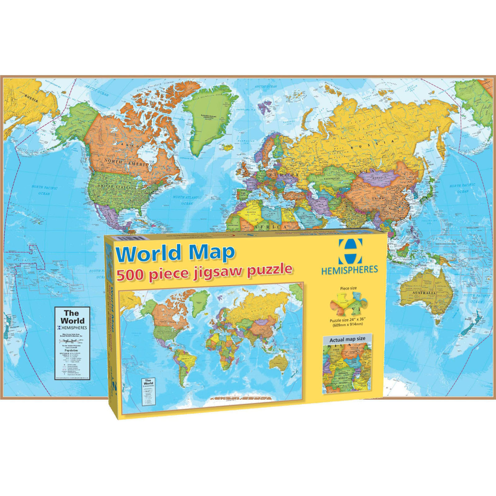 Round World Products World Map 500 Piece 24" x 36" Jigsaw Puzzle