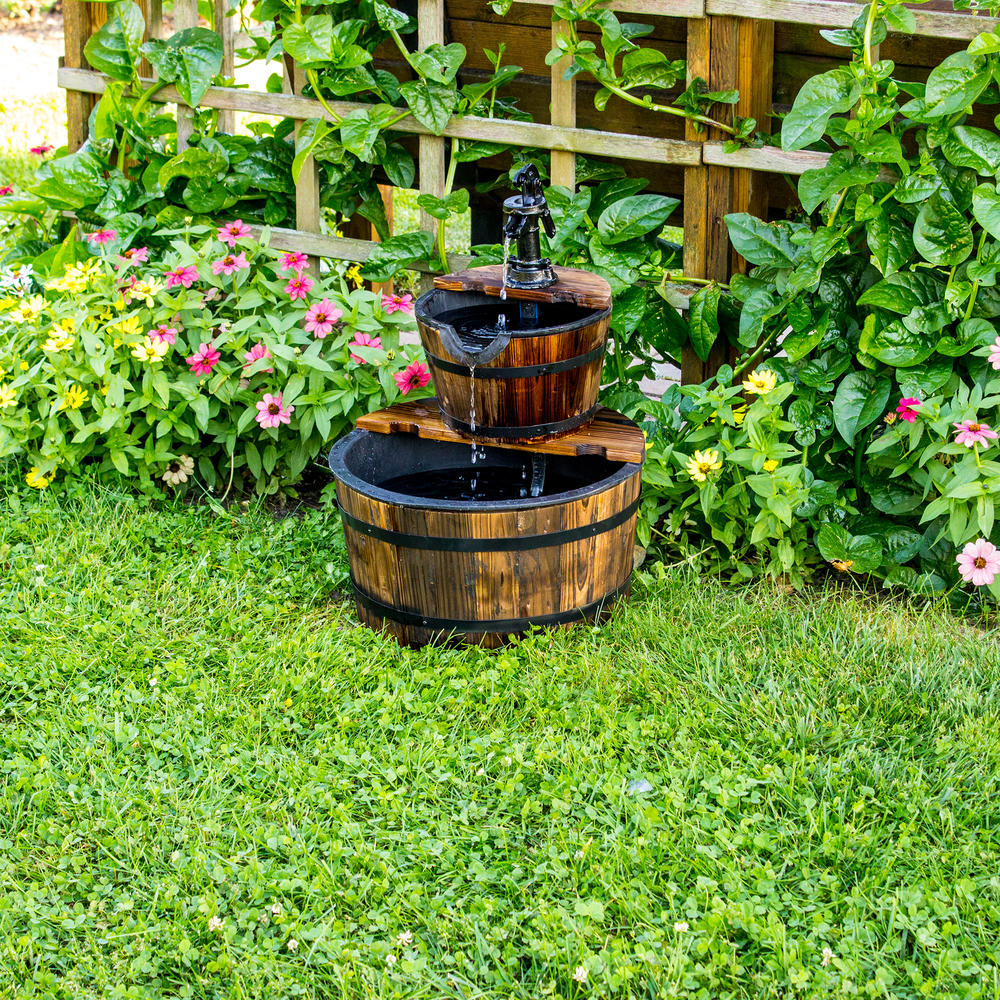 Backyard Expressions Wooden Water Barrel Fountain