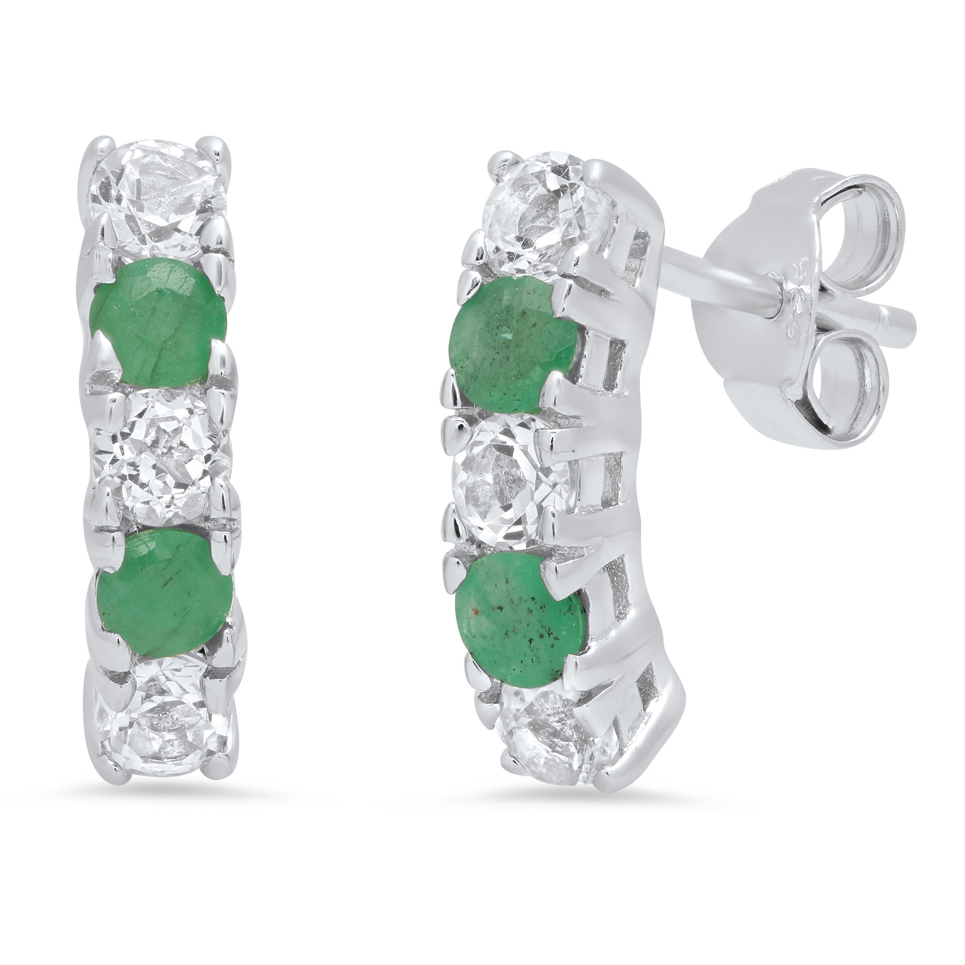 Sterling Silver Genuine Emerald and White Topaz Earrings