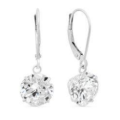 Parade of Jewels 14 Karat White Gold 9mm Round AAA CZ Dangle Leverback Earrings (6.00 cttw)