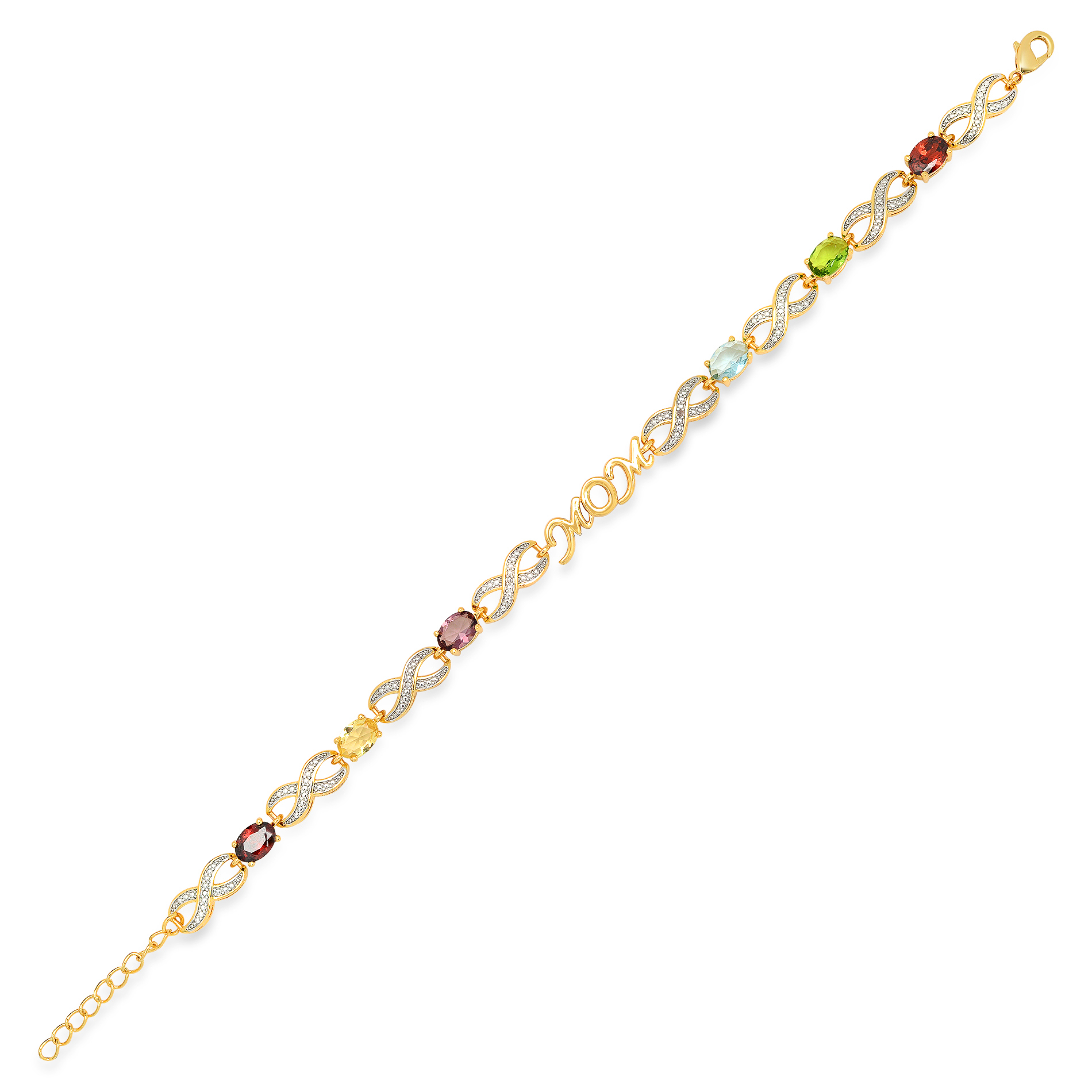 Gold Plated Diamond Accent Infinity Mom Bracelet, White Gold Plated Diamond Accent Infinity Mom Bracelet, White