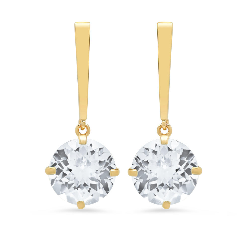 14k Yellow Gold Solitaire Round-Cut White Topaz Drop Earrings (8mm)