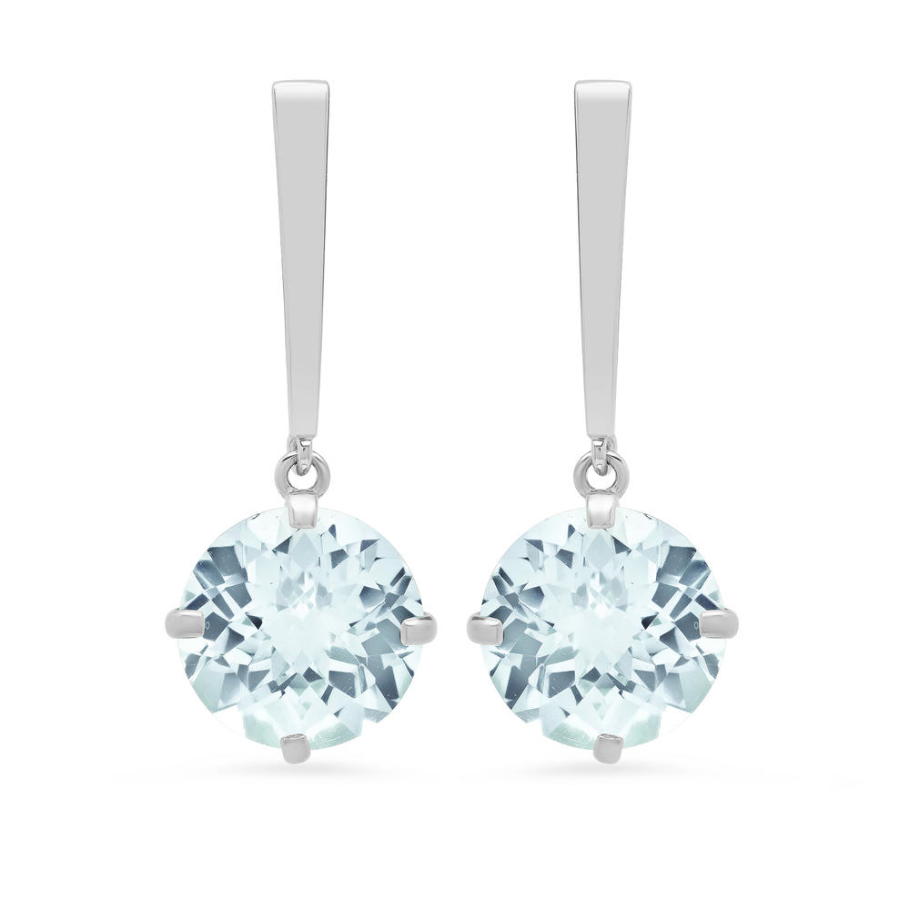 14k White Gold Solitaire Round-Cut Aquamarine Drop Earrings (8mm)
