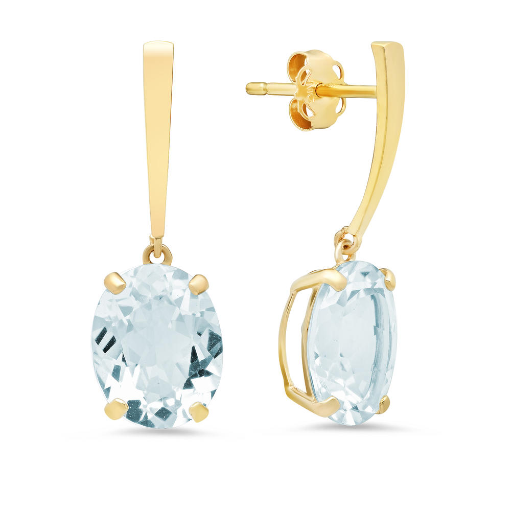14k Yellow Gold Solitaire Oval-Cut Aquamarine Drop Earrings (10x8mm)