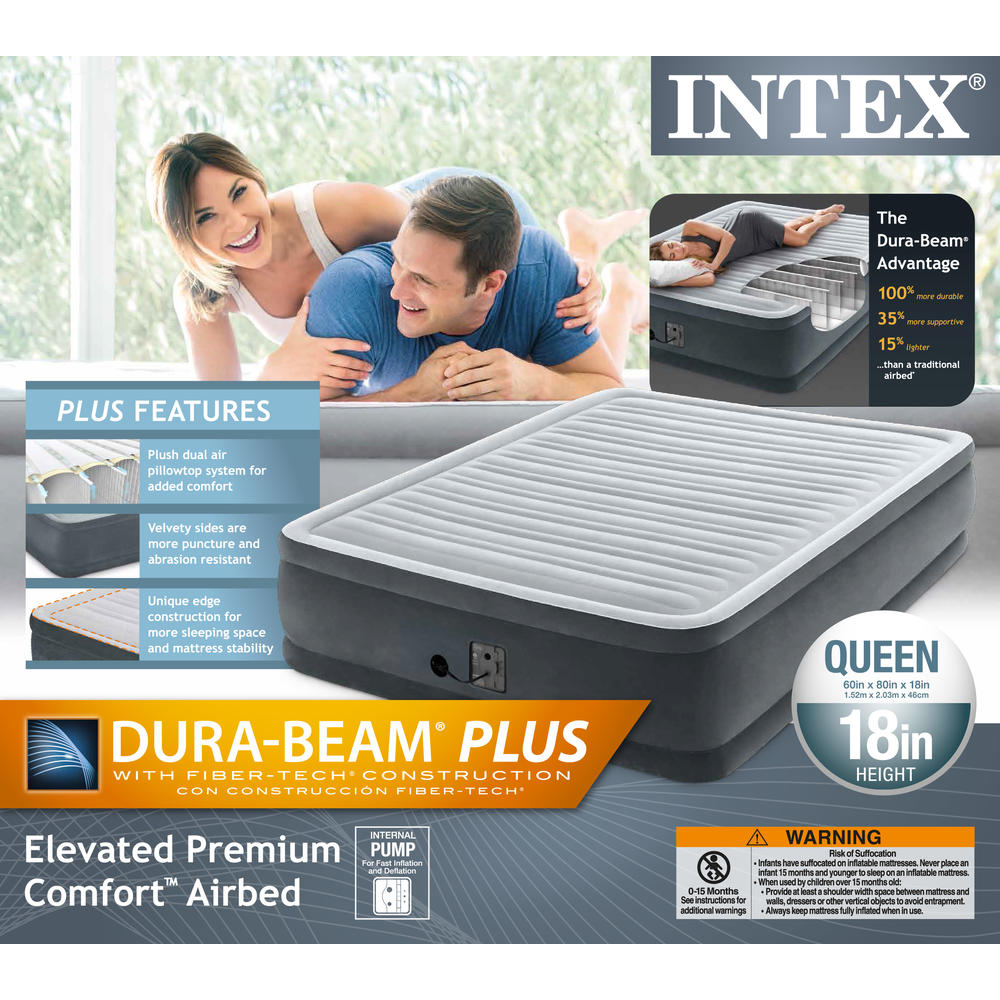 Intex Queen Dura-Beam Series Elevated Airbed With Pump