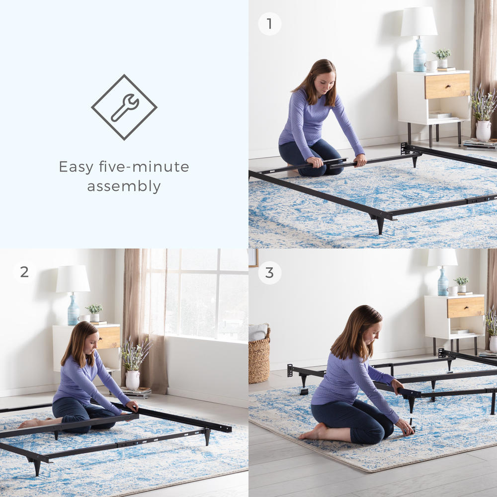 Brookside Adjustable Metal Bed Frame with Center Support with Glides-Twin, Queen, Full