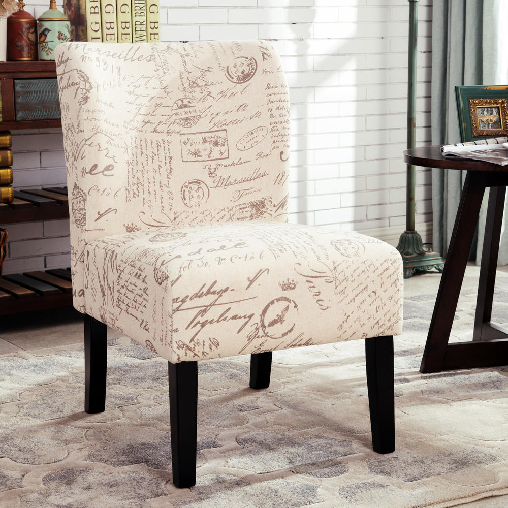 Roundhill Capa English Letter Print Fabric Armless Contemporary Accent Chair
