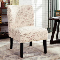 Roundhill Furniture Capa English Letter Print Fabric Armless Contemporary Accent Chair, Script