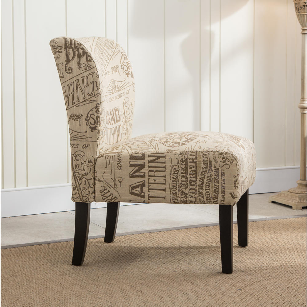 Roundhill Capa Chalkboard Light Print Fabric Armless Contemporary Accent Chair