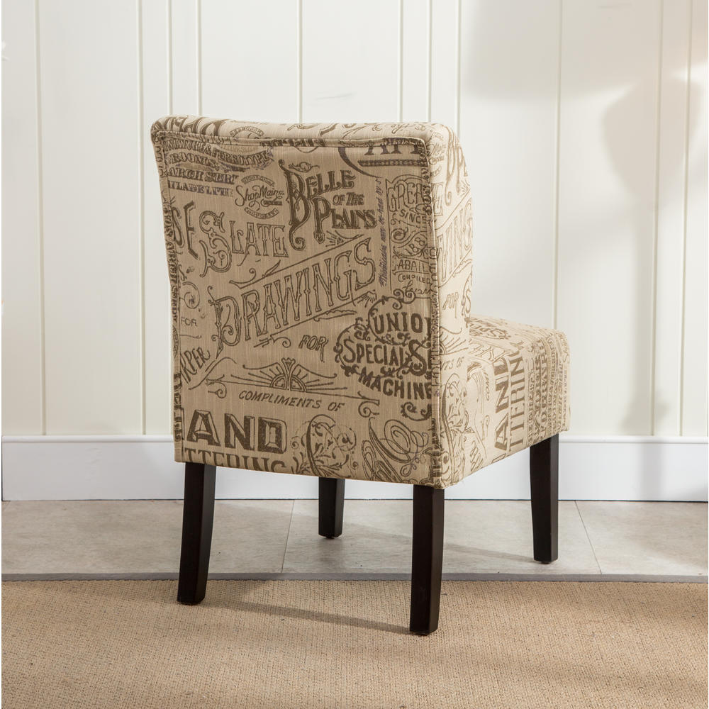 Roundhill Capa Chalkboard Light Print Fabric Armless Contemporary Accent Chair