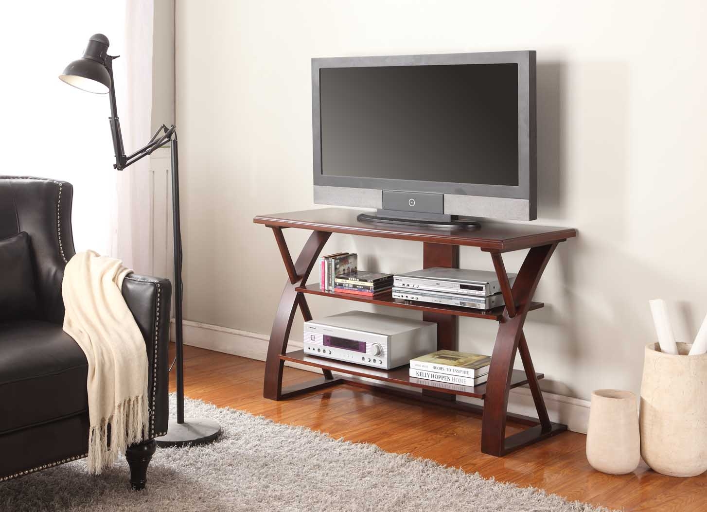 Roundhill Brown Solid Wood TV Stand