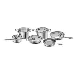 CookCraft | Stainless Steel 3-Ply Bonded Cookware Set, 10-Piece, Silver Clad Aluminum Core with Vented Latch Lid