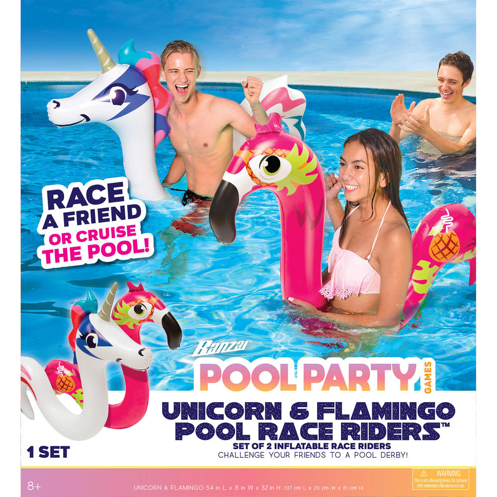 Banzai Inflatable Pool Racers - Unicorn/Flamingo