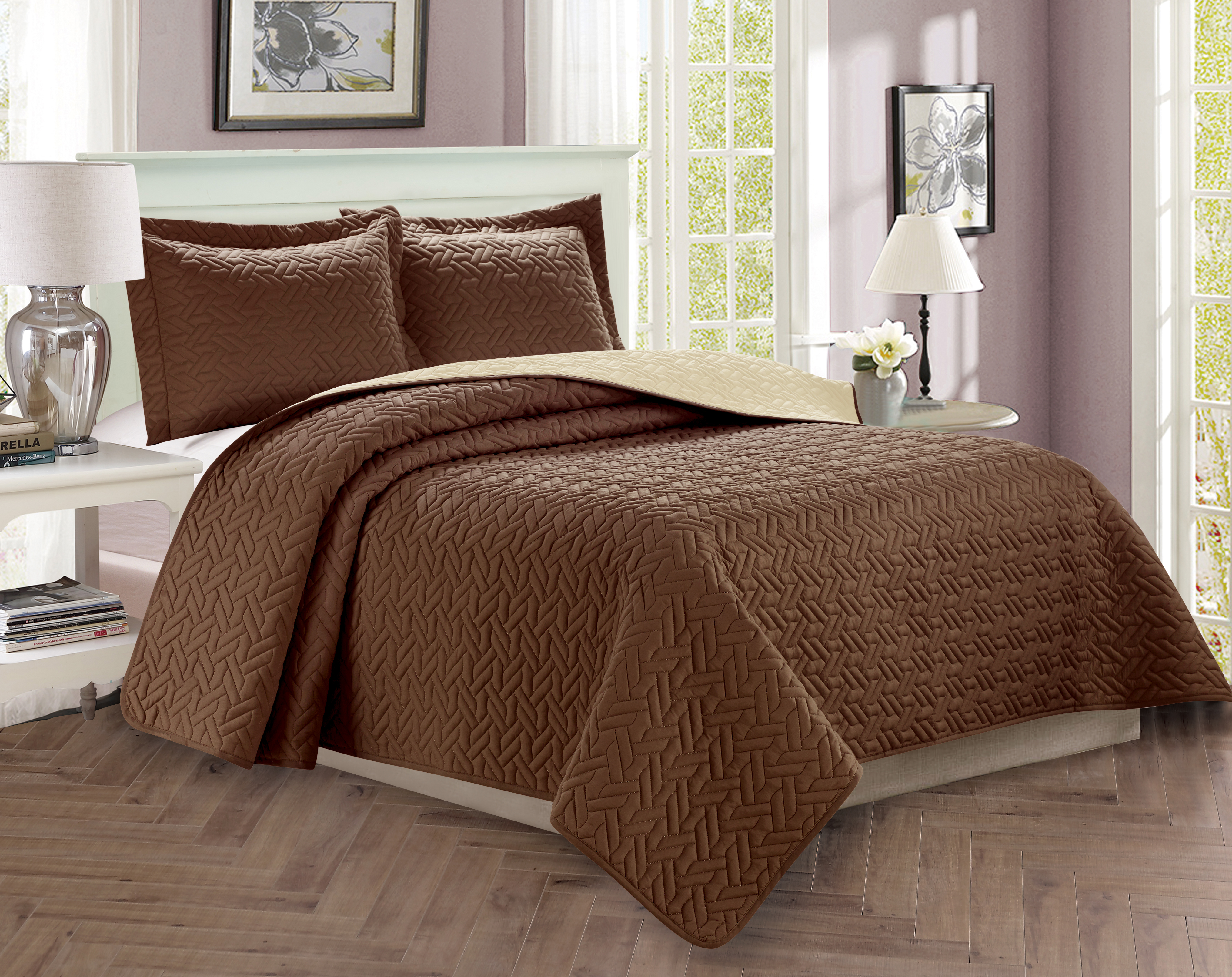 Elegant Comfort 3-Piece Majestic Quilted Coverlet Set with Shams, Size: Twin/Twin XL, Brown Elegant Comfort 3-Piece Majestic Quilted Coverlet Set with Shams, Size: Twin/Twin XL, Brown