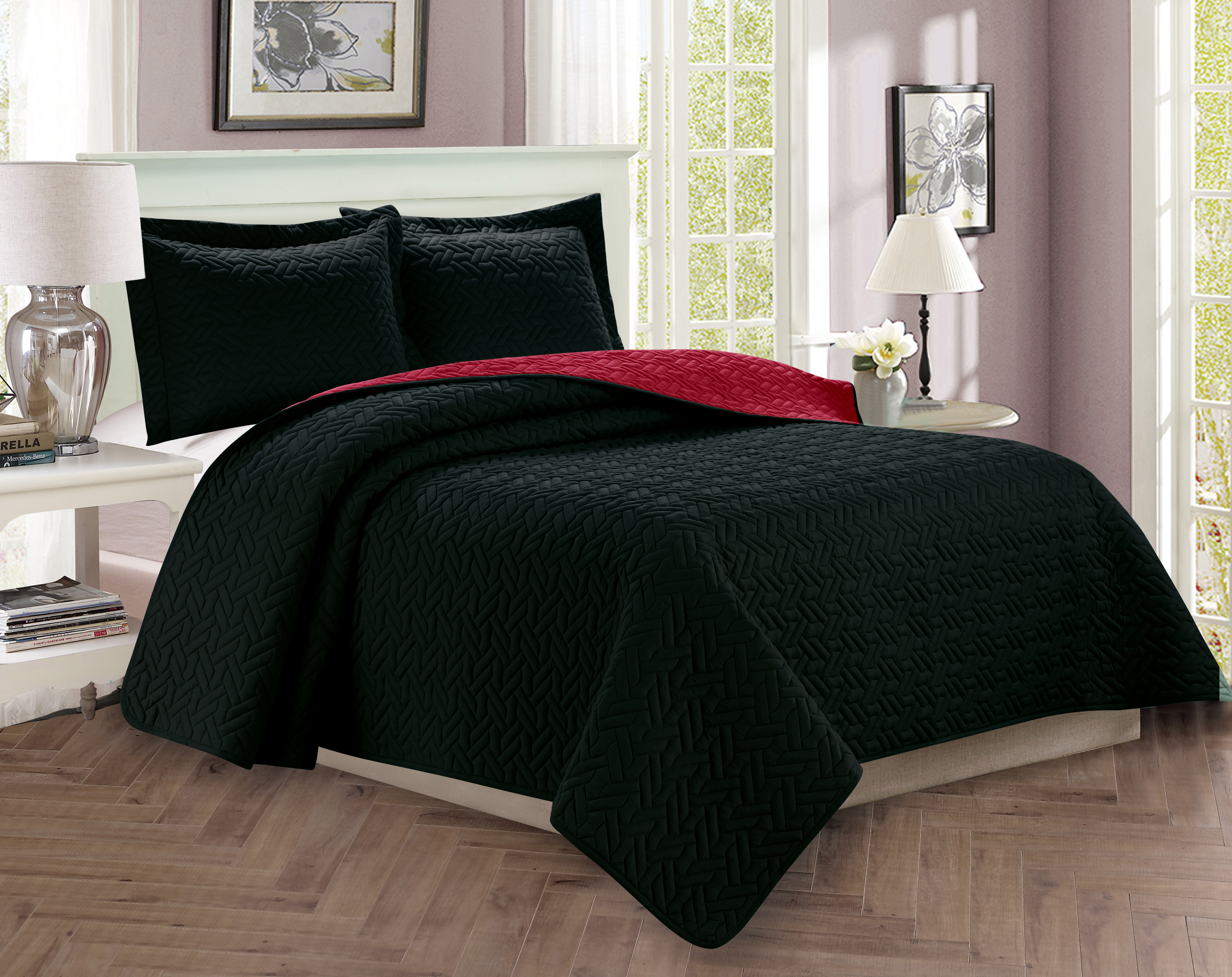 Elegant Comfort 3-Piece Majestic Quilted Coverlet Set with Shams, Size: King/California King, Black Elegant Comfort 3-Piece Majestic Quilted Coverlet Set with Shams, Size: King/California King, Black