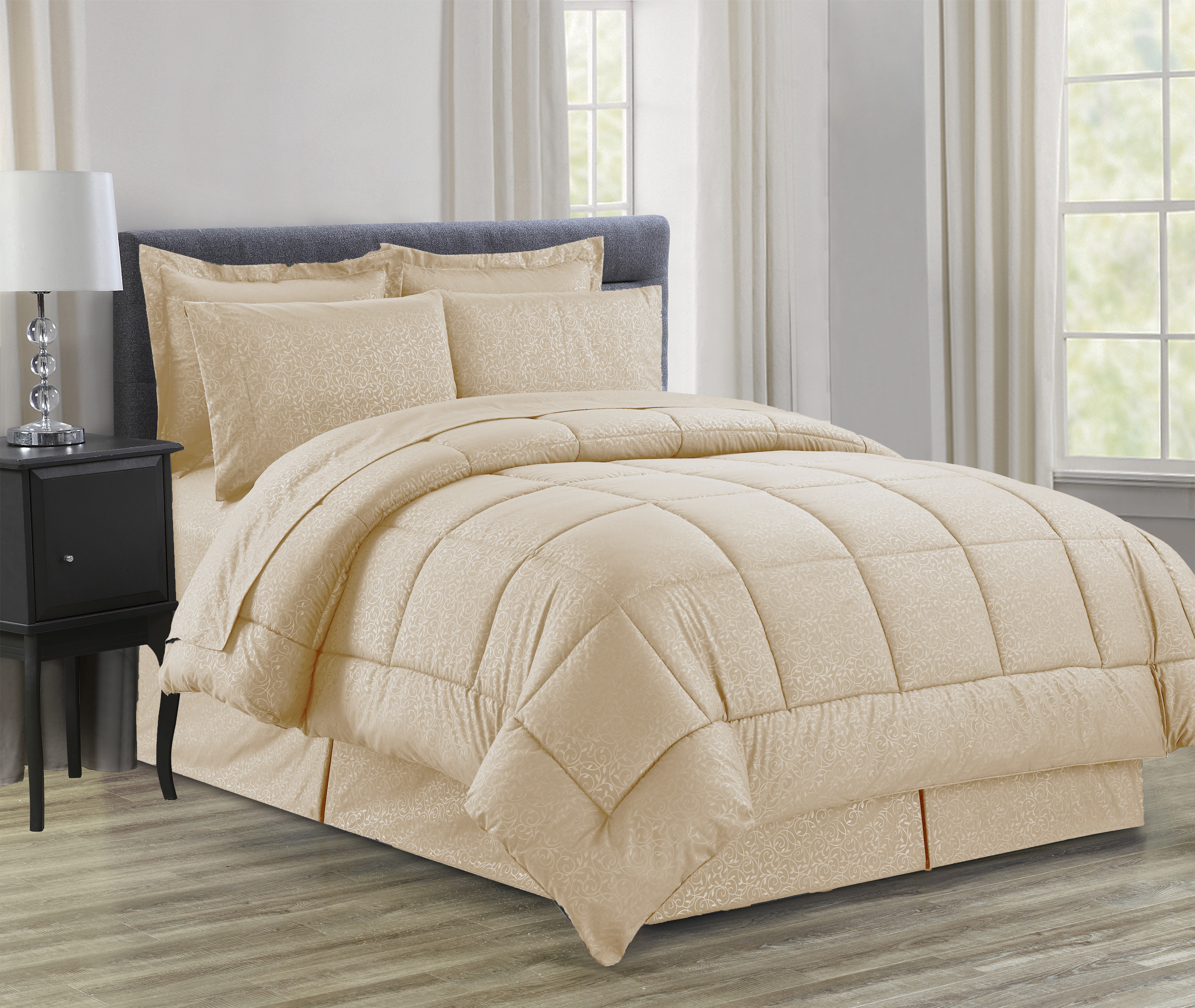 Elegant Comfort 8-Piece Wrinkle Resistant - Vine Flower Collection Bed-in-a-Bag Comforter Set, Size: Full/Queen, Green Elegant Comfort 8-Piece Wrinkle Resistant - Vine Flower Collection Bed-in-a-Bag Comforter Set, Size: Full/Queen, Green