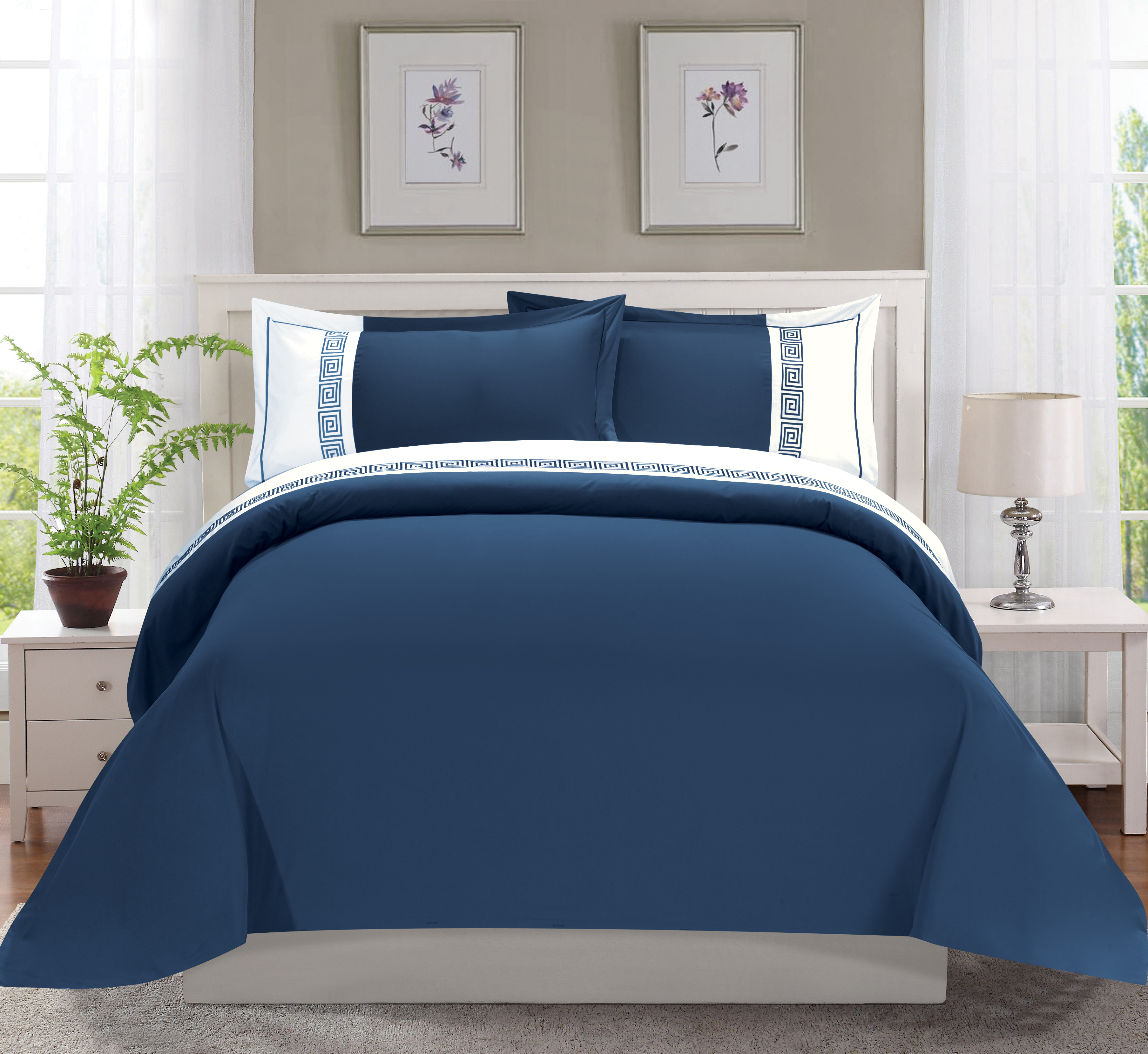 Elegant Comfort Greek Embroidered 3-Piece Duvet Cover Set, Wrinkle Resistant, Size: King/California King, Blue Elegant Comfort Greek Embroidered 3-Piece Duvet Cover Set, Wrinkle Resistant, Size: King/California King, Blue