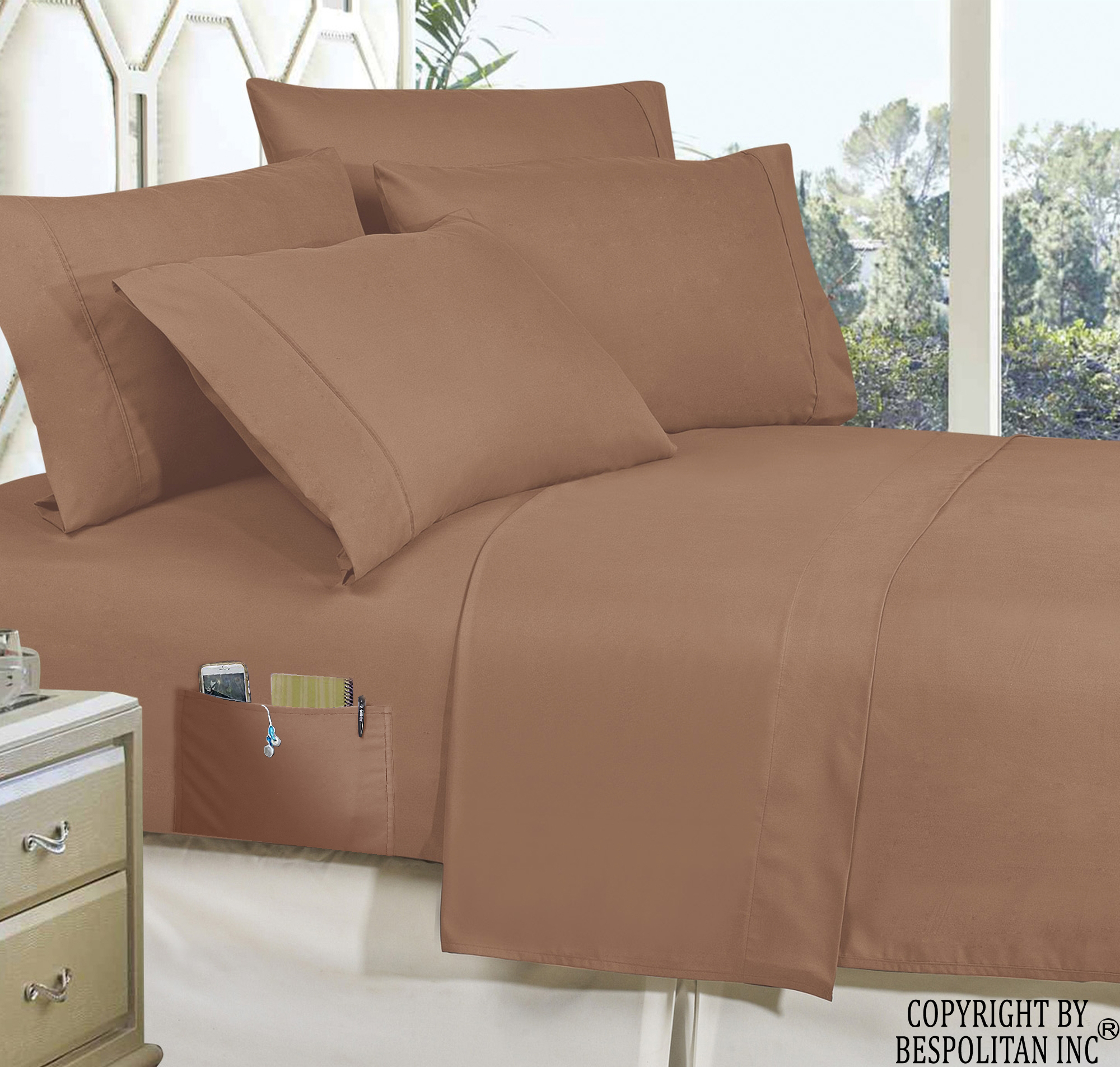 Elegant Comfort Wrinkle-Resistant 4-Piece Bed Sheet Set with Double Sided Storage Pockets, Deep Pocket