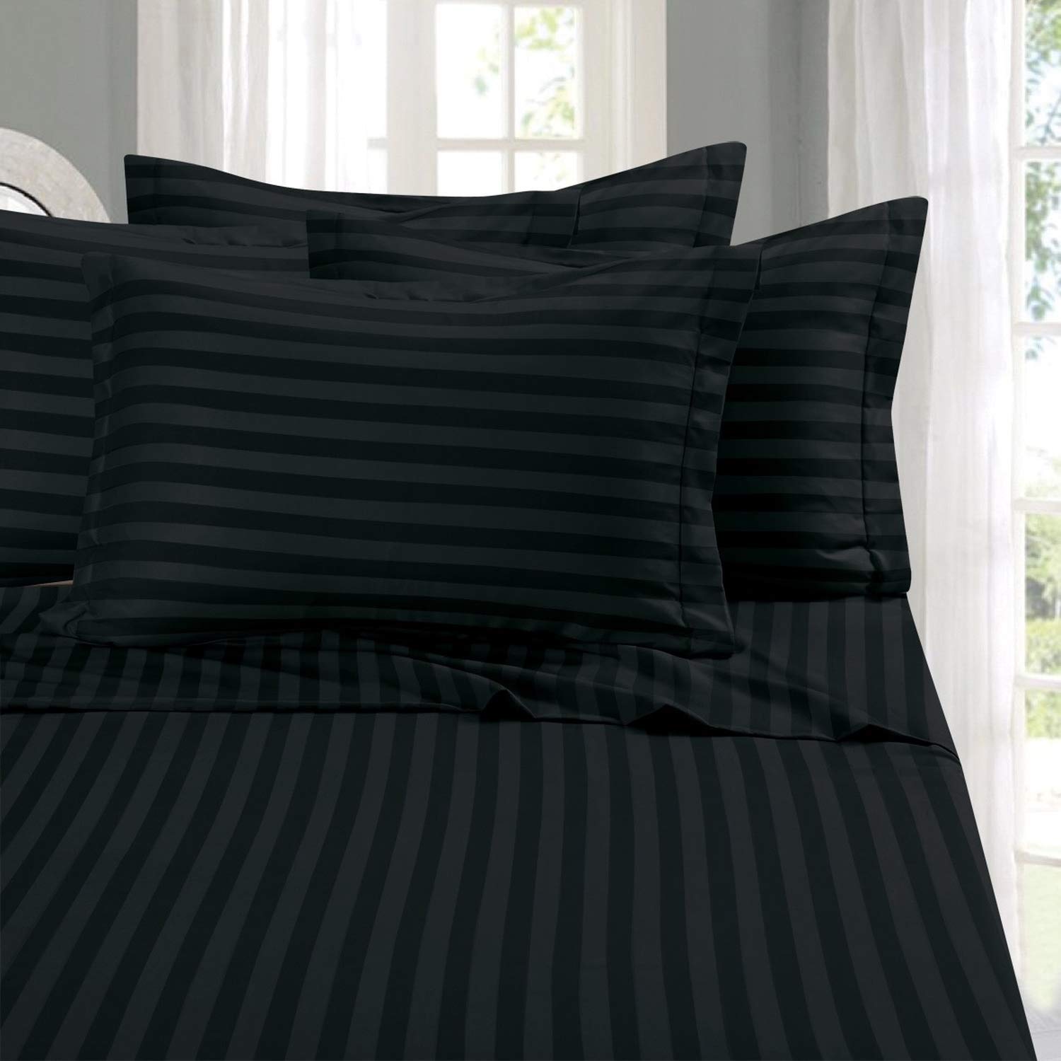 Elegant Comfort Wrinkle-Resistant 6-Piece Luxury Deep Pocket Bed Sheet Set - Dobby Stripe