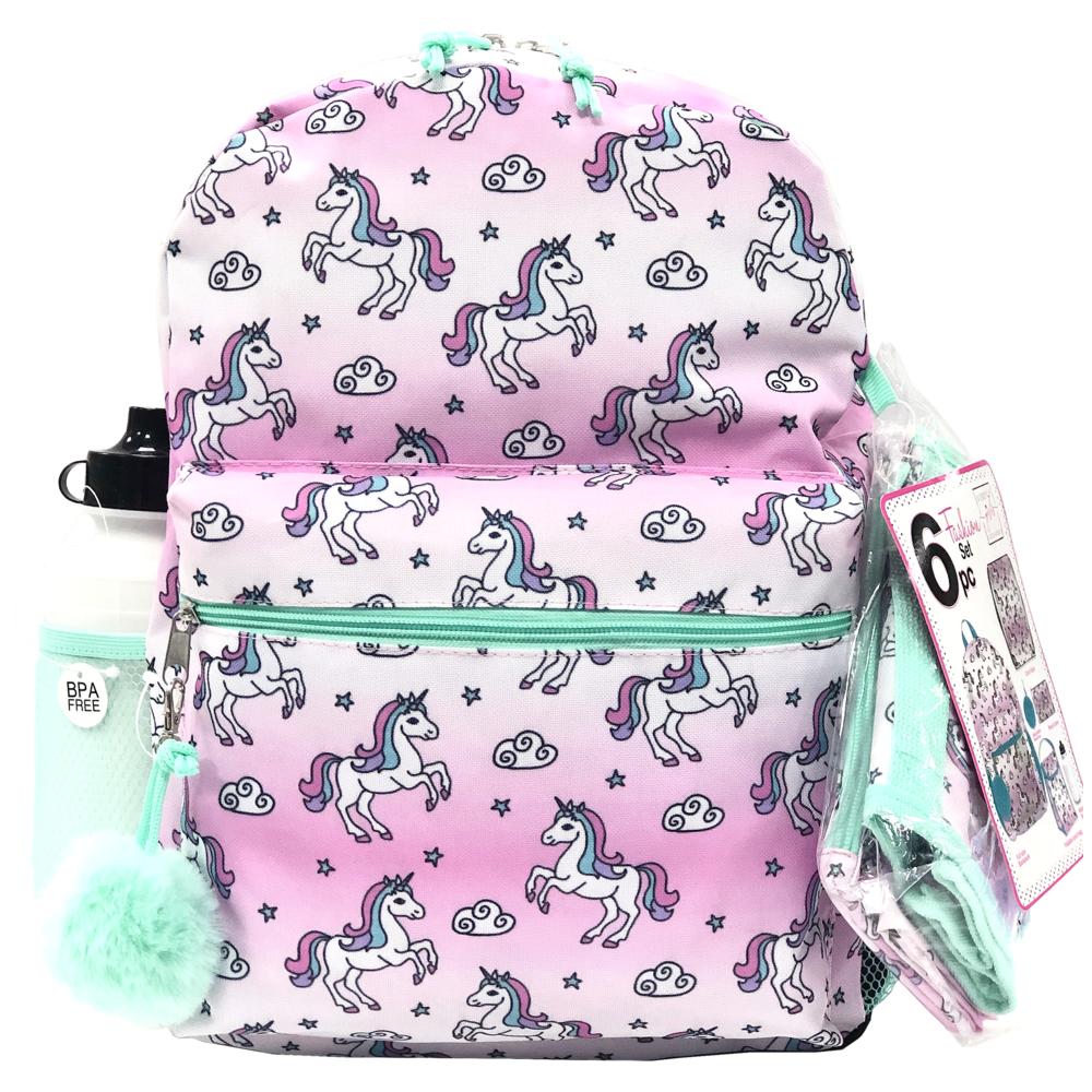 SIMPLY GIRLS ACCESSORIES 6 Pc. Girls Backpack Set- Pastel Unicorn