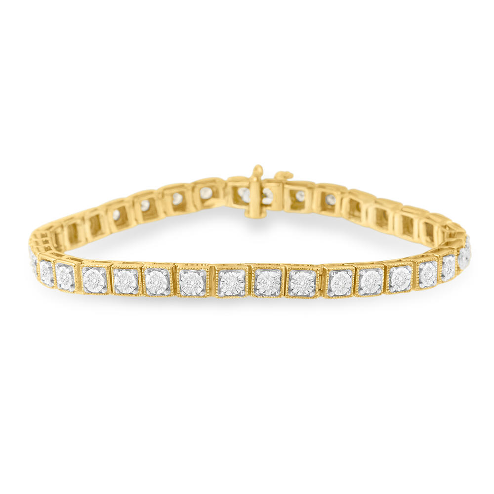 Yellow Plated Sterling Silver 1ct TDW Round-cut Diamond Bracelet(H-I,I2)