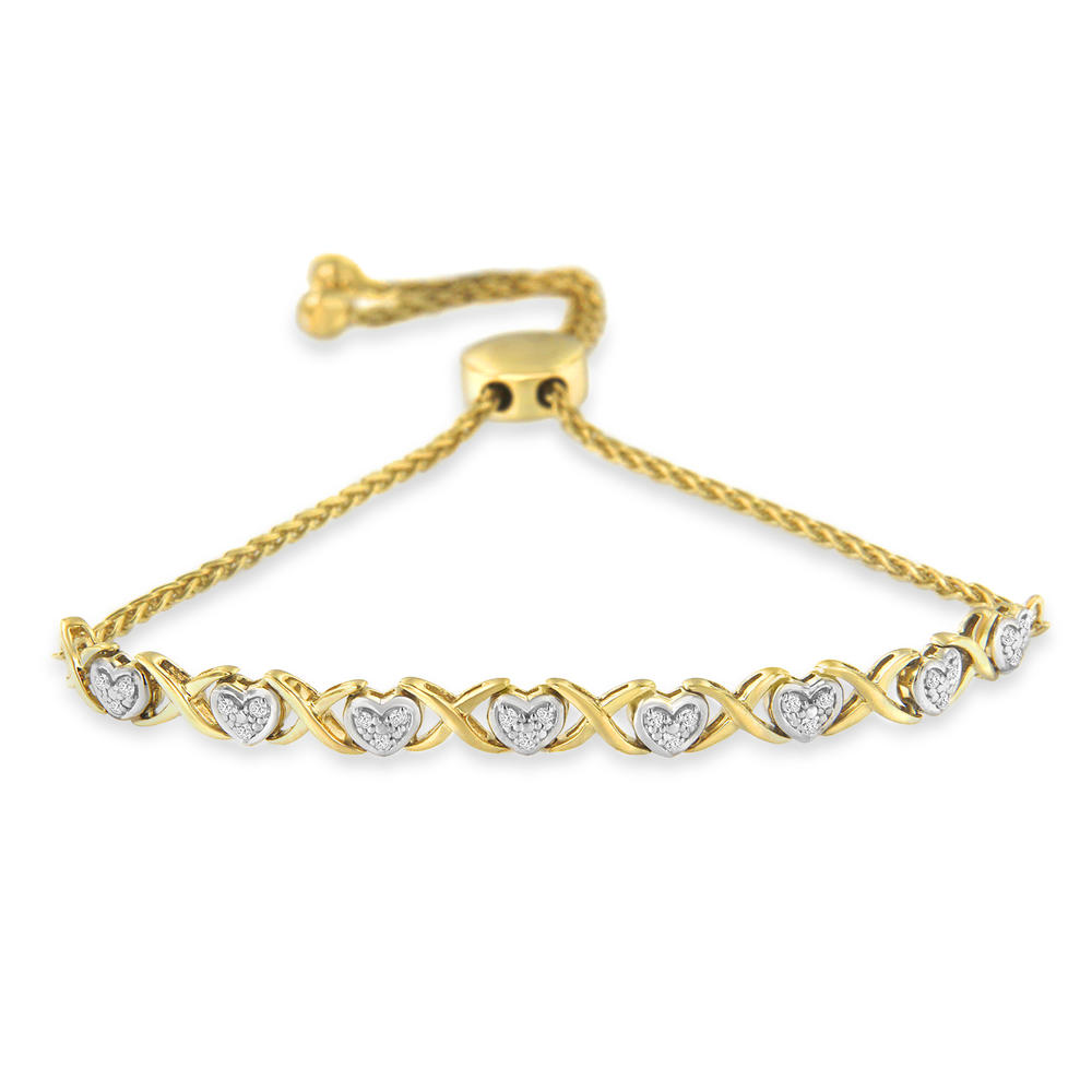 Yellow Plated Sterling Silver 0.1ct TDW Diamond Heart Link Bolo Bracelet(H-I,I2-I3)