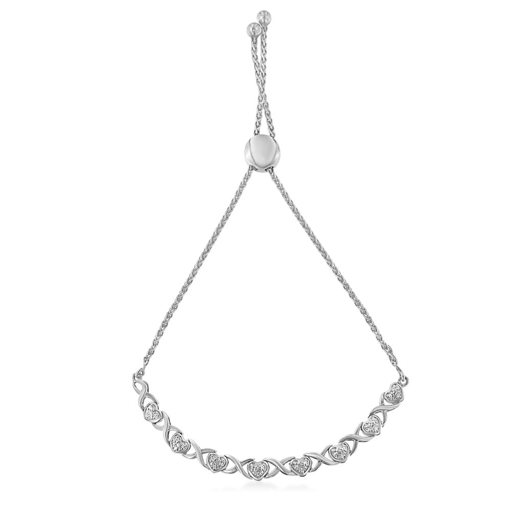 Sterling Silver 0.1ct TDW Diamond Heart Link Bolo Bracelet(H-I,I2-I3)