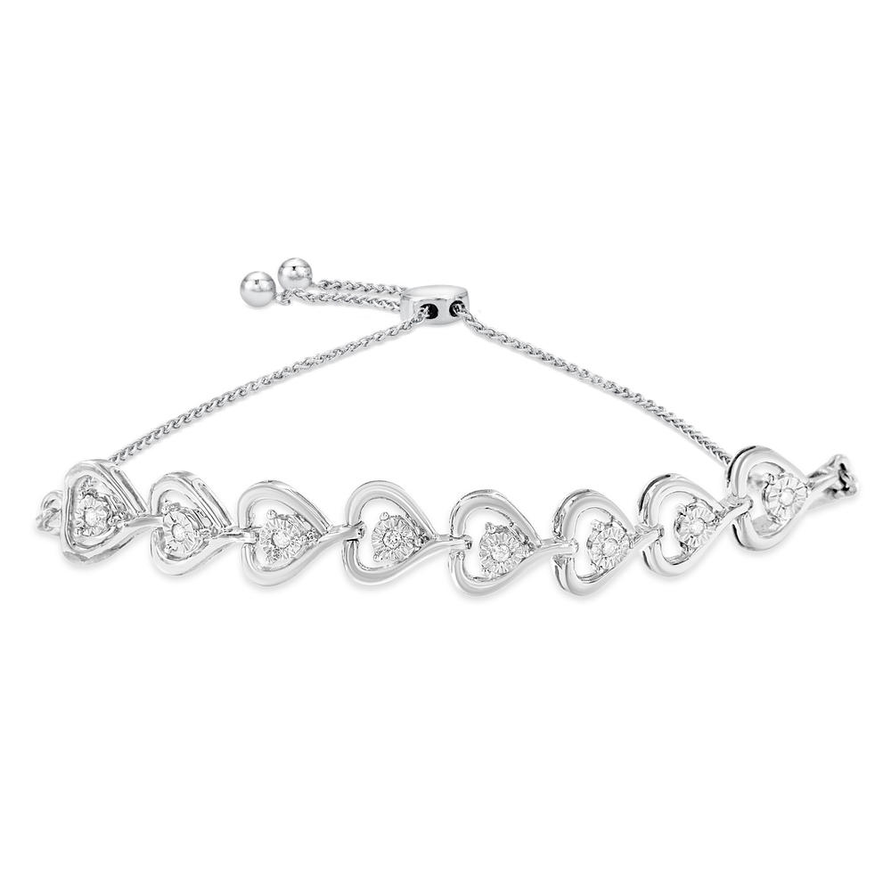 Sterling Silver 0.1ct TDW Diamond Woven Heart Bolo Bracelet(H-I,I2-I3)