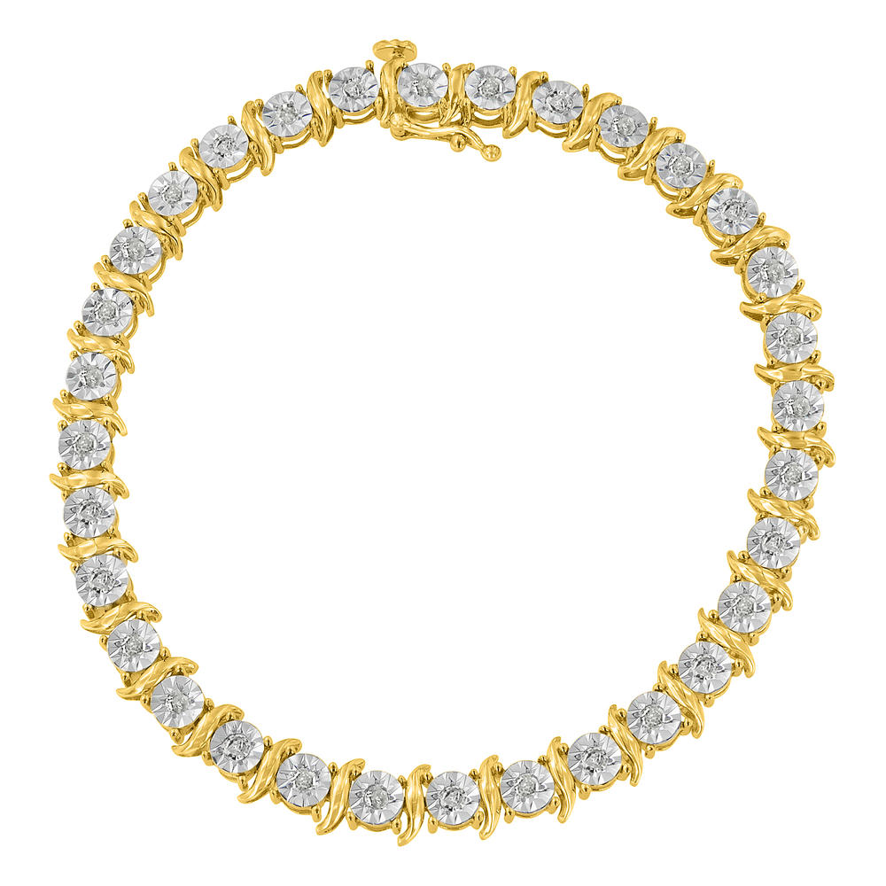 Yellow Plated Sterling Silver 1ct. TDW Rose-cut Diamond S-Curve Link Bracelet (I-J, I3-Promo)