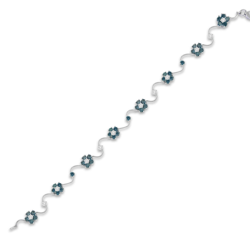 10K White Gold 4ct TDW Round Cut Treated Blue Color Diamond Bracelet(Blue,I1-I2)