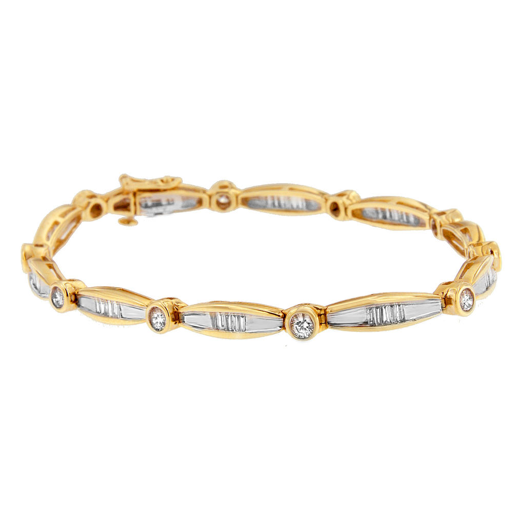 14K Yellow Gold 1.50ct Round and Baguette-cut Diamond Bracelet (H-I,SI2-I1)