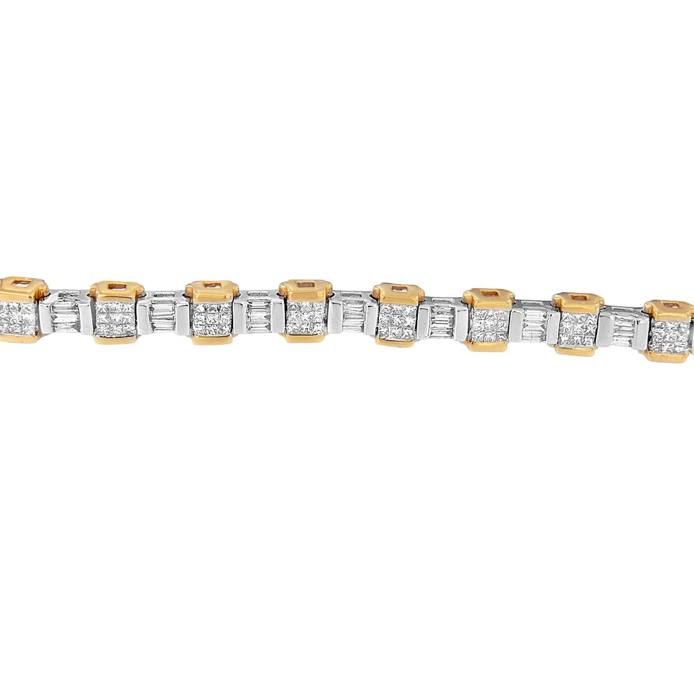 14K Two Toned 3 1/4ct. TDW Baguette and Princess-cut Diamond Bracelet (H-I,SI1-SI2)