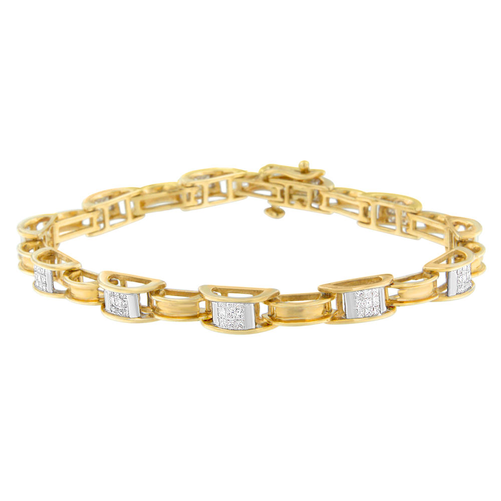 14K Yellow Gold 1 CTTW Princess Cut Diamond Chain Link Bracelet (H-I,SI1-SI2)