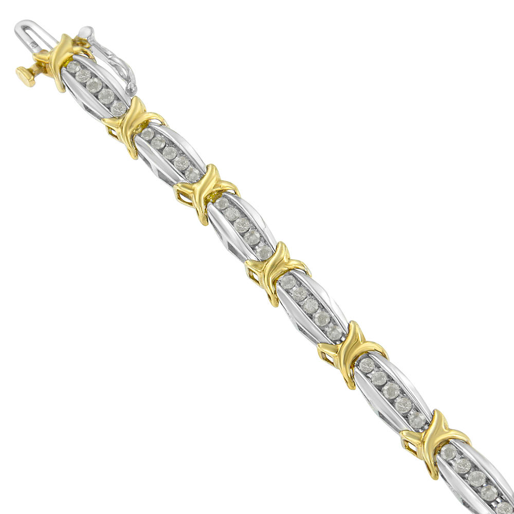 Two-Tone Gold Plated Sterling Silver 1ct TDW Diamond X-Link Bracelet (I-J, I2-I3)