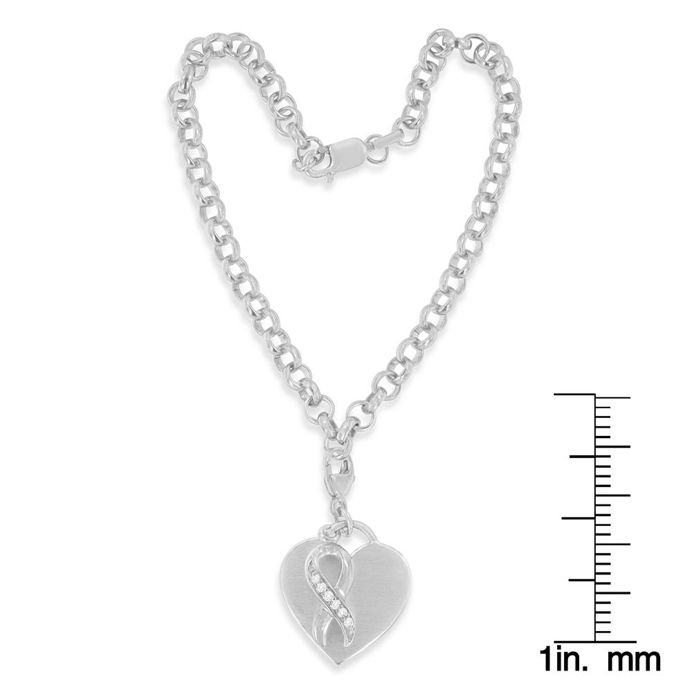 Sterling Silver 0.04ct TDW Round Cut Diamond Heart and Ribbon Charm Bracelet (H-I, I1-I2)
