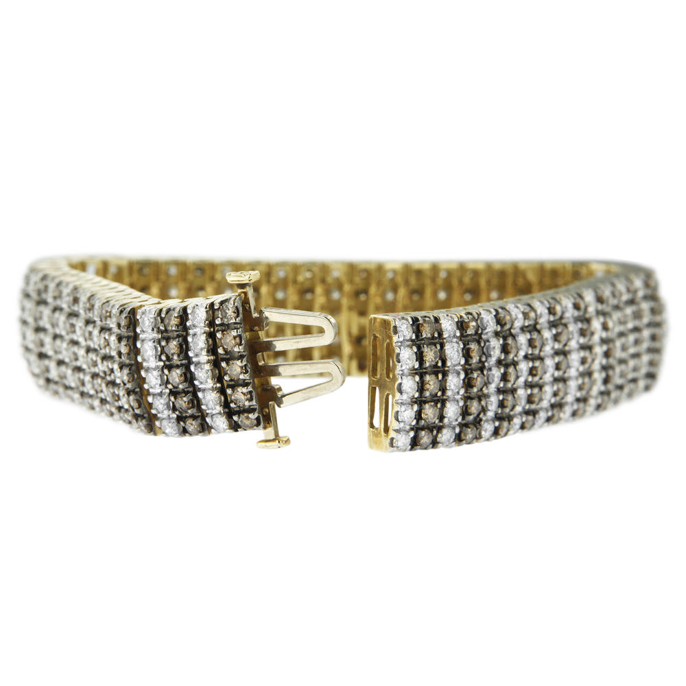 10K Yellow Gold 10.30ct TDW White And Champagne Color Multi-Row Diamond Tennis Bracelet (H-I, SI2-I1)