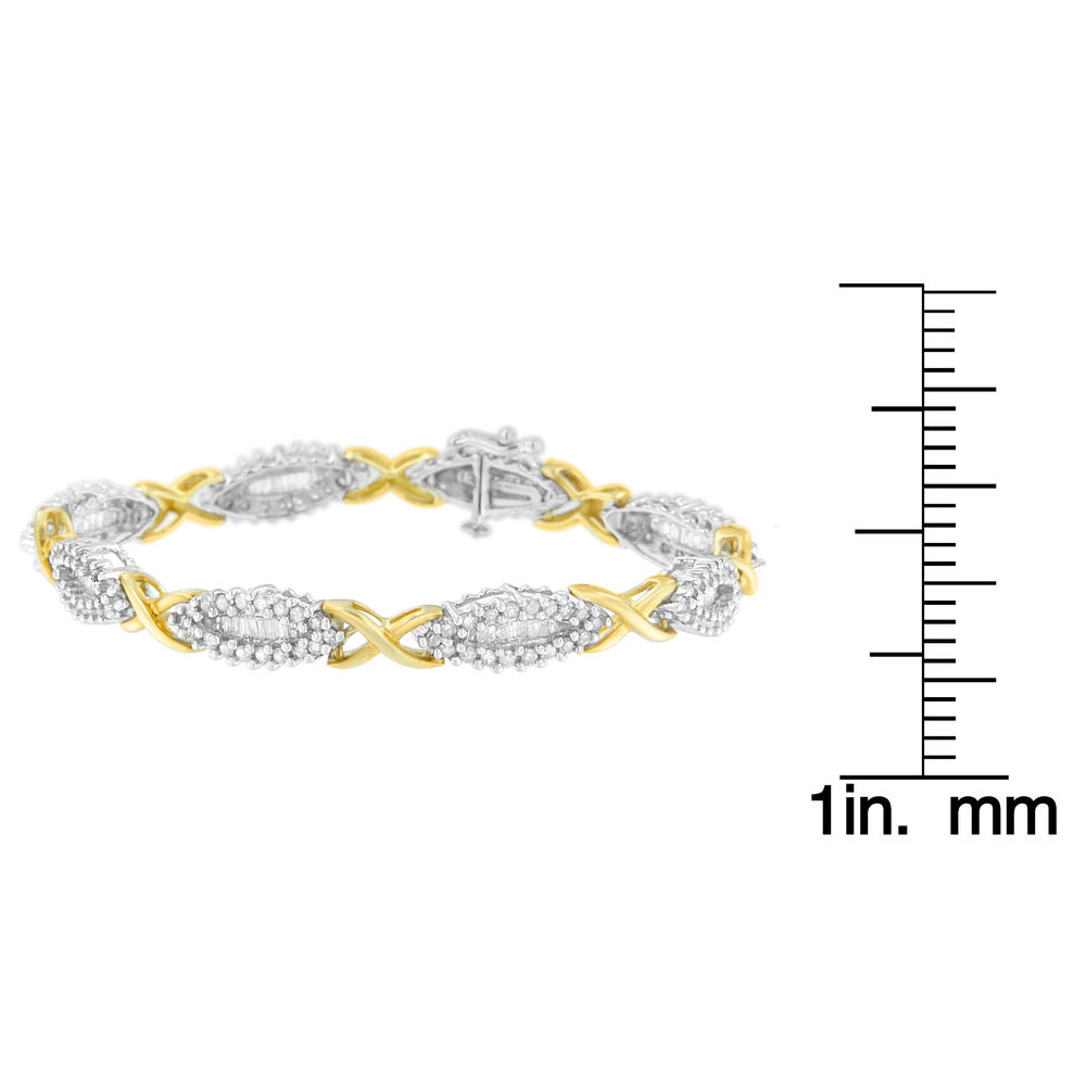 10K Two-Toned 3ct. TDW Round and Baguette-cut Diamond Bracelet (H-I,I2-I3)