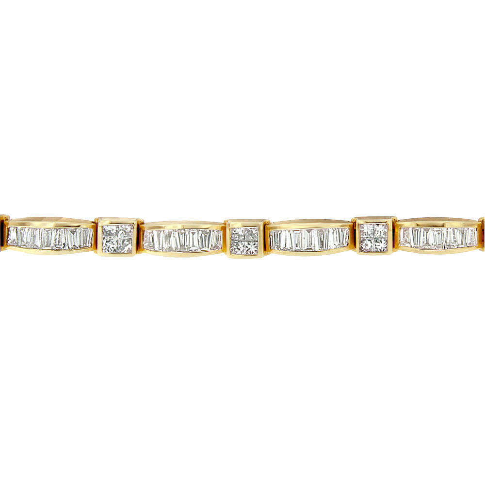 14K Yellow Gold 7 1/3 CTTW Princess and Baguette Cut Diamond Box Square Link Bracelet (H-I, SI1-SI2)