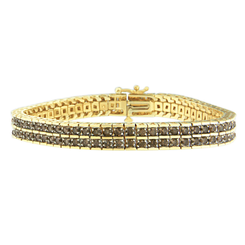 10K Yellow Gold 5 CTTW Round Cut Champgne Diamond Layers of Love Bracelet (K-L, I1-I2)