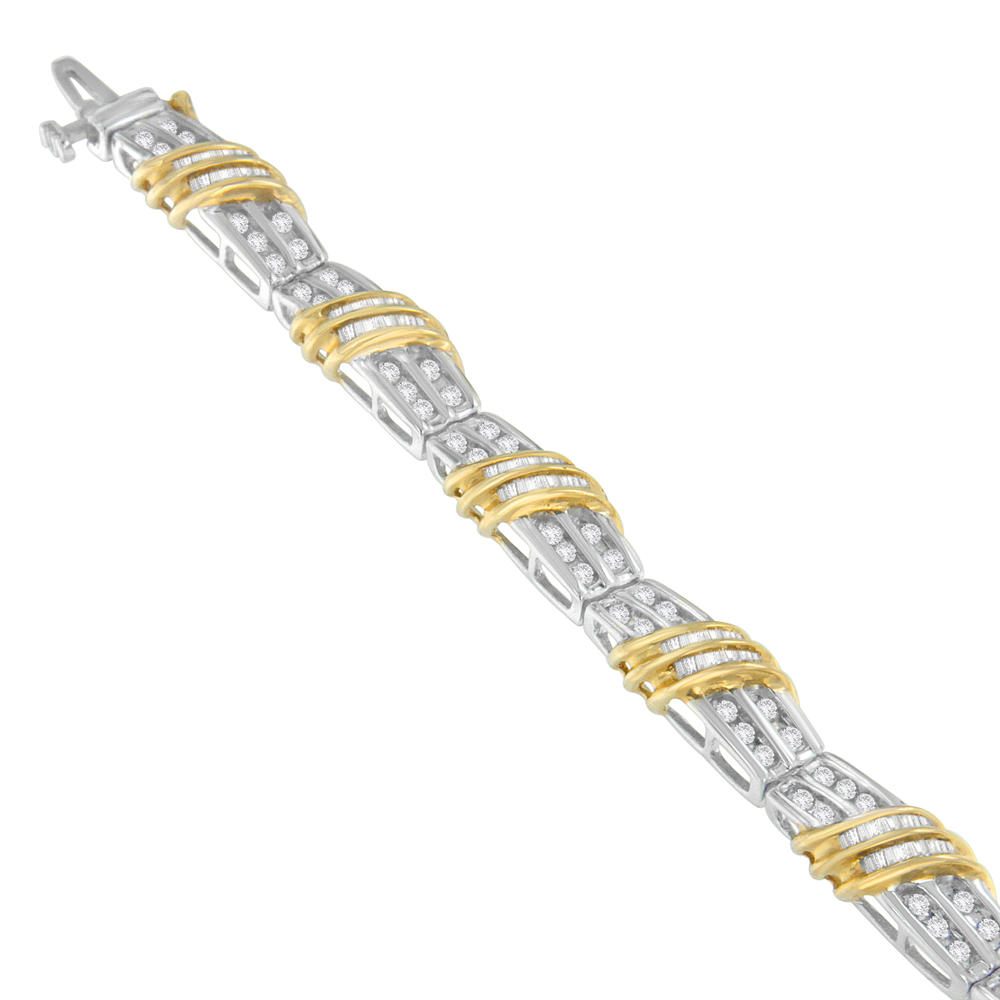 10K Two-Tone Gold 2 CTTW Round and Baguette Cut Diamond Wrapped in Love Bracelet (H-I, SI2-I1)