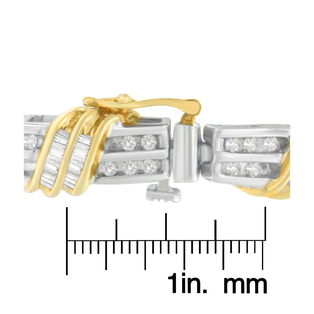 10K Two-Tone Gold 2 CTTW Round and Baguette Cut Diamond Wrapped in Love Bracelet (H-I, SI2-I1)