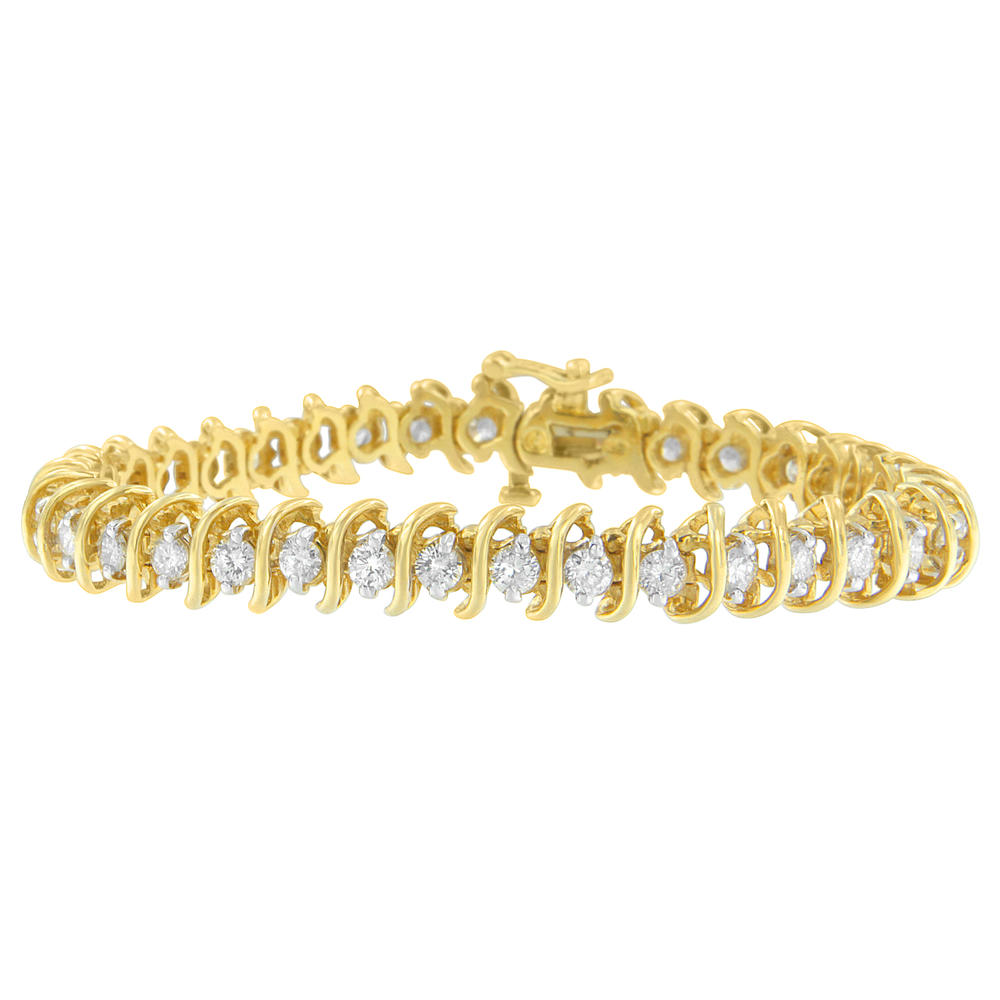 18K Yellow Gold 5ct TDW Round Cut Diamond Tear Drop Bracelet (I-J, I1-I2)