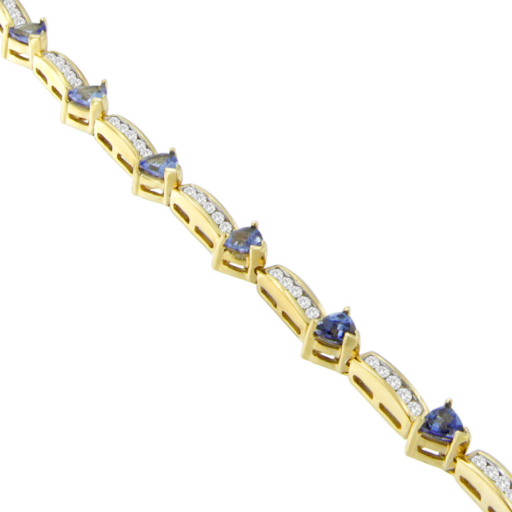 14K Yellow Gold 1.13ct TDW Round-cut Diamond and Tanzanite Tennis Bracelet (H-I,I1-I2)