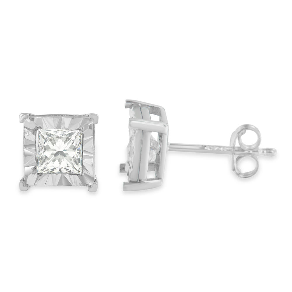 Sterling Silver 1ct TDW Princess Cut Diamond Stud Earrings (H-I,I2)