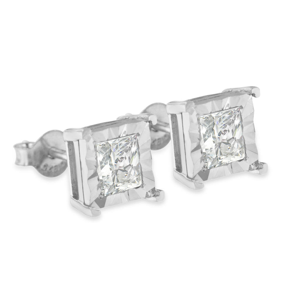 Sterling Silver 1ct TDW Princess Cut Diamond Stud Earrings (H-I,I2)
