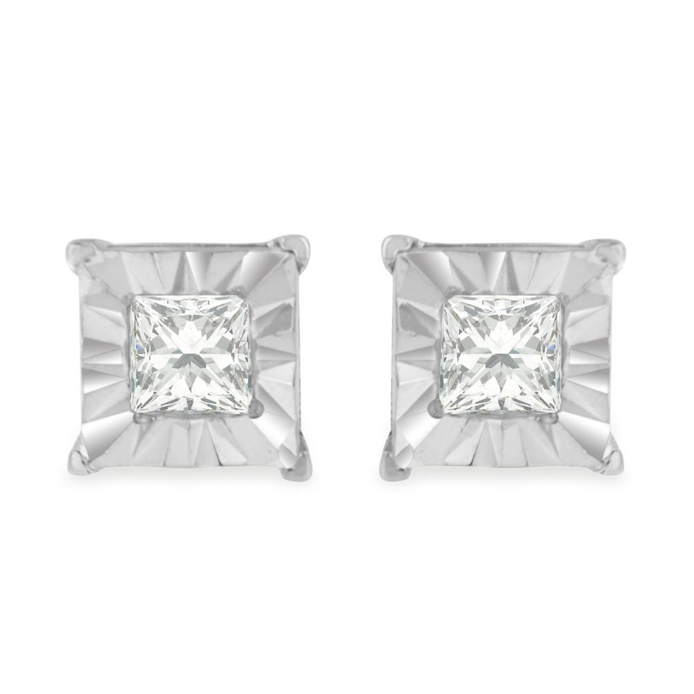 Sterling Silver 0.25ct TDW Princess Cut Diamond Stud Earrings (I-J,I1)
