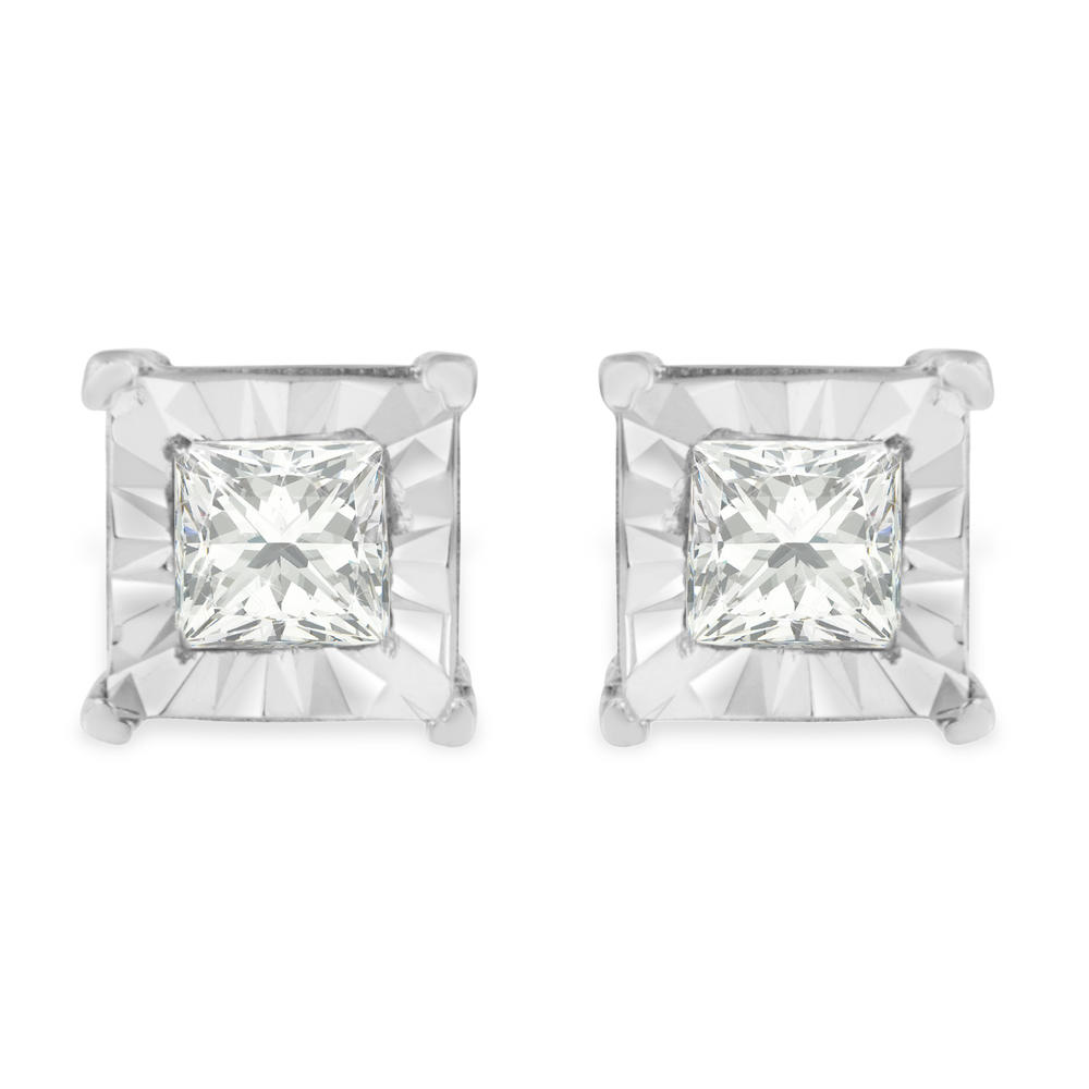 Sterling Silver 0.5ct TDW Princess Cut Diamond Stud Earrings (H-I,I1-I2)