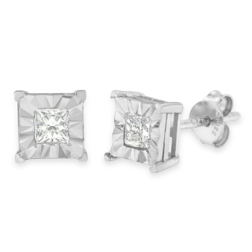 Sterling Silver 0.5ct TDW Princess Cut Diamond Stud Earrings