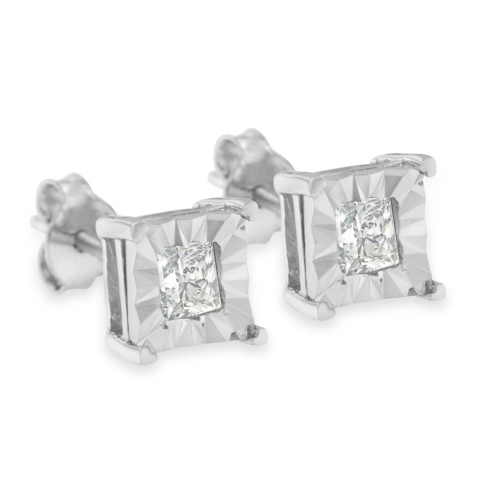 Sterling Silver 0.5ct TDW Princess Cut Diamond Stud Earrings